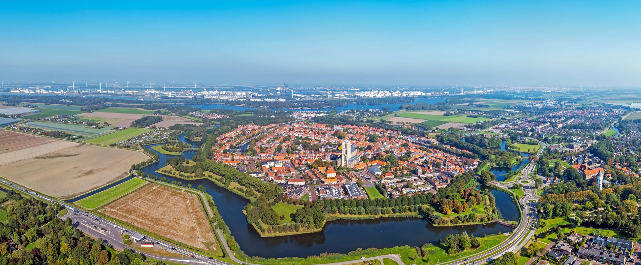 Historic Dutch town Brielle, harbour and countryside near Rotterdam