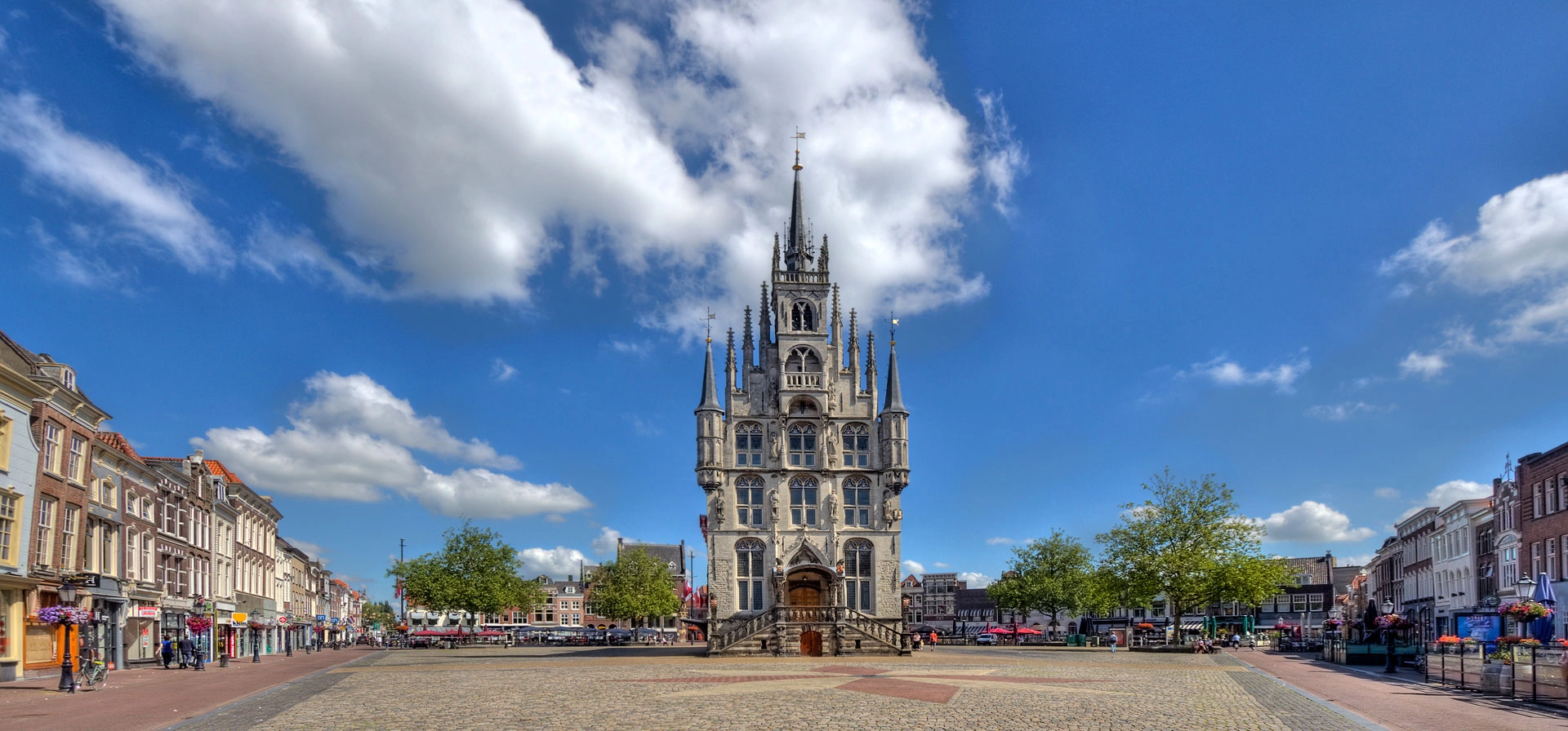 Historic market square and traditional buildings in Gouda