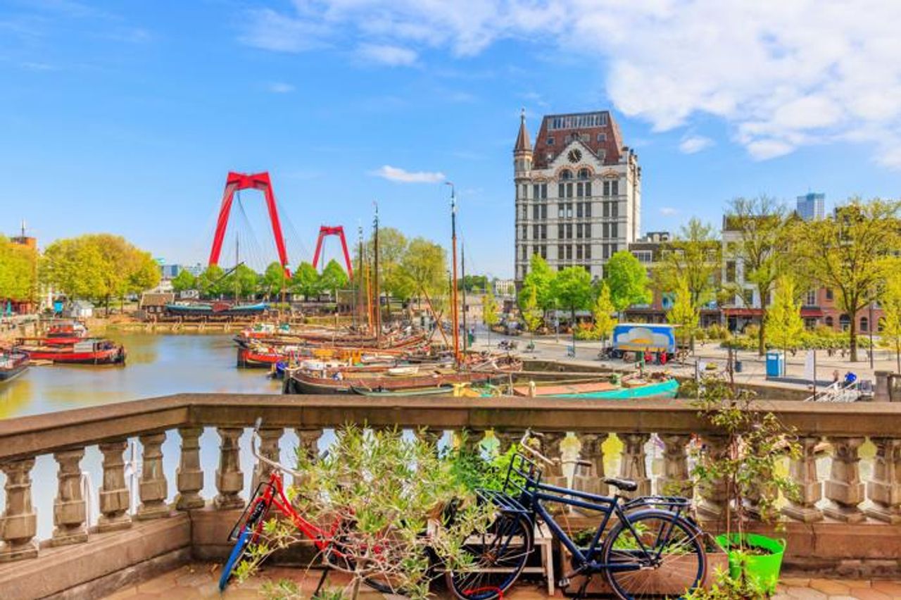 Historic Rotterdam streets and buildings during a private city tour